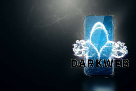 Dark web, shadow crime, internet crime concept, hidden internet. Hologram of digital hacker in computer space. Hacker virus attack. 3D illustration, 3D renderingの写真素材