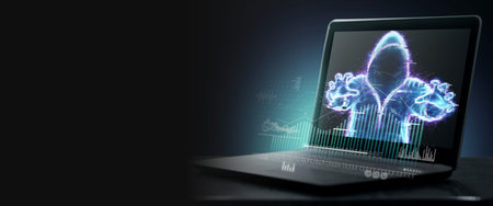 Dark web, shadow crime, internet crime concept, hidden internet. Hologram of digital hacker in...