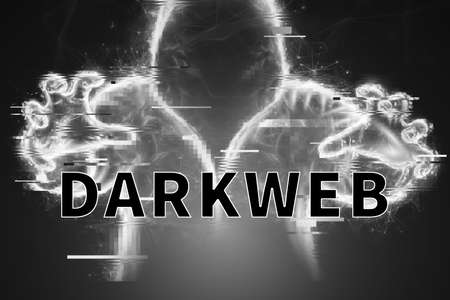 Dark web, shadow crime, internet crime concept, hidden internet. Hologram of digital hacker in computer space. Hacker virus attack. 3D illustration, 3D renderingの写真素材