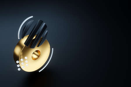 Creative numbers on a dark background, eight, modern design, magazine style, black and gold design, 3D isometry. 3D rendering, 3D illustrationの写真素材