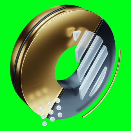 Creative numeral, number zero isolate on green background, modern design, magazine style, black and gold design, luxury. Isometric 3D, 3D render, 3D illustrationの写真素材