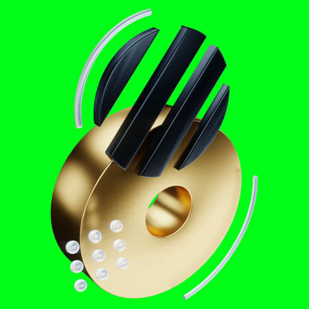 Creative numeral, number eight isolate on green background, modern design, magazine style, black and gold design, luxury. Isometric 3D, 3D render, 3D illustrationの写真素材