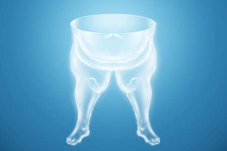 White horogram of a fat man on a blue background isolate. The concept of obesity, overweight, health problems, diet, diabetes. Copy space, 3D render, 3D illustrationの写真素材