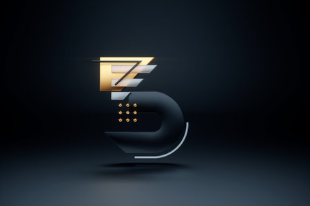 number three, digit, dark golden style. Modern design, luxury style, mockup, poster 3D render 3D...