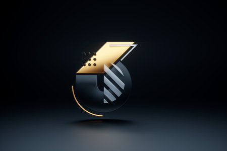 number six, digit, dark golden style. Modern design, luxury style, mockup, poster 3D render 3D...