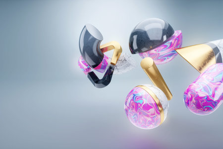 Light pink background, clean design, luxurious layout. Realistic 3D geometric shapes on a light...