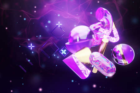 Background Virtual digital reality, metaverse. Future metaphor, metaverse technology concept, cyberuniverse, communication, blockchain, futuristic network. 3D illustrationの写真素材
