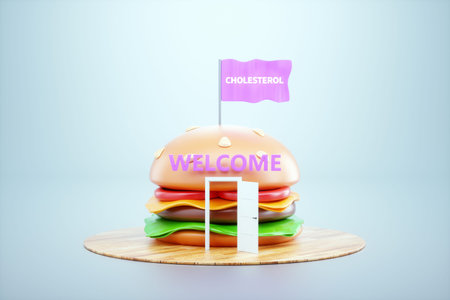 The problem of obesity, 3D burger as a teleport to obesity. Overweight, fast food, junk food. 3D...