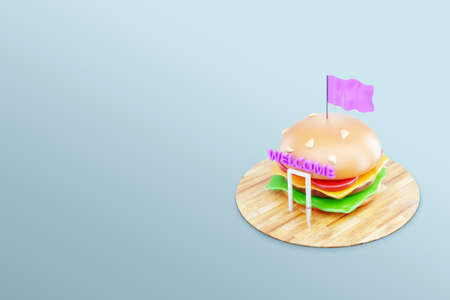 The problem of obesity, 3D burger as a teleport to obesity. Overweight, fast food, junk food. 3D illustration, 3D renderingの写真素材