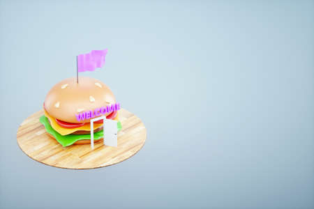 The problem of obesity, 3D burger as a teleport to obesity. Overweight, fast food, junk food. 3D illustration, 3D renderingの写真素材
