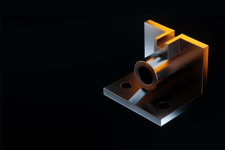 metal industrial detail on a black background. Design, mechanical engineering, 3D printing. 3d rendering, 3d illustration.の写真素材