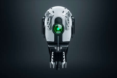 Cyborg robot head isolated on black background. new technologies, artificial intelligence, replacement of people, robotics. 3D rendering, 3D illustrationの写真素材
