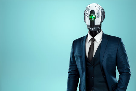New workforce, Robot head suit worker, cyborg, office worker. Robotics, new normal, future, technology, modern design magazine style mixed mediaの写真素材