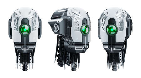 Seth Cyborg robot head isolated on white background. new technologies, artificial intelligence, replacement of people, robotics. 3D rendering, 3D illustrationの写真素材