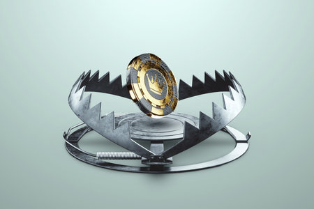 Roulette in a large metal bear trap, close-up. Casino concept, gambling addiction, illness,...