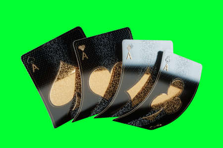 Casino concept, black gold playing cards isolated on green background. 3D rendering, 3D illustrationの写真素材