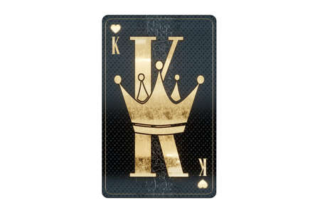 Casino concept, Hearts king playing card, black and gold design isolated on white background. Gambling, luxury style, poker, blackjack, baccarat. 3D rendering, 3D illustrationの写真素材