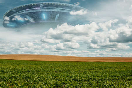 flying saucer in the sky, ufo. mixed media.の写真素材