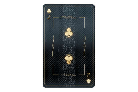 Casino concept, clubs deuce playing cards, black and gold design on white background. Gambling, luxury style, poker, blackjack, baccarat. 3D rendering, 3D illustrationの写真素材