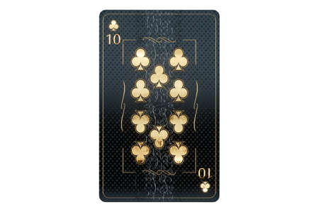 Casino concept, clubs 7 playing cards, black and gold design on white background. Gambling, luxury style, poker, blackjack, baccarat. 3D rendering, 3D illustrationの写真素材
