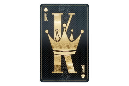Casino concept, clubs king playing card, black and gold design isolated on white background. Gambling, luxury style, poker, blackjack, baccarat. 3D rendering, 3D illustrationの写真素材