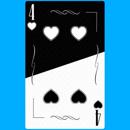 Playing card Four of Hearts 4, black and white modern design. Standard size poker, poker, casino. 3D rendering, 3D illustrationの写真素材