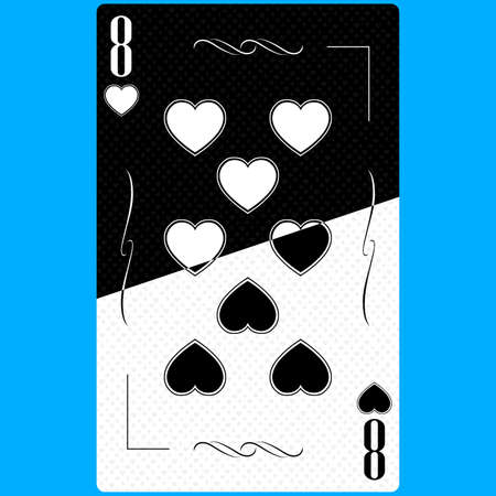 Playing card Eight of Hearts 8, black and white modern design. Standard size poker, poker, casino. 3D rendering, 3D illustrationの写真素材