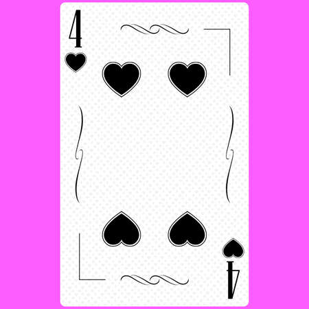 Playing card Four of Hearts 4, black and white modern design. Standard size poker, poker, casino. 3D rendering, 3D illustrationの写真素材