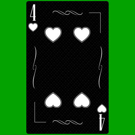 Playing card Four of Hearts 4, black and white modern design. Standard size poker, poker, casino. 3D rendering, 3D illustrationの写真素材