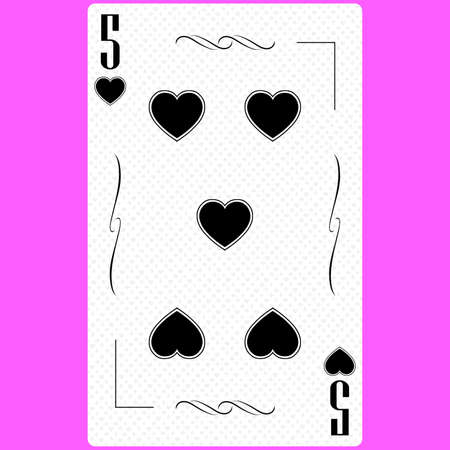Playing card Five of Hearts 5, black and white modern design. Standard size poker, poker, casino. 3D rendering, 3D illustrationの写真素材