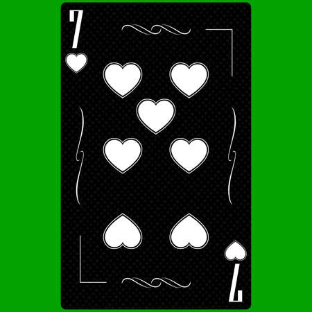 Playing card Seven of Hearts 7, black and white modern design. Standard size poker, poker, casino. 3D rendering, 3D illustrationの写真素材