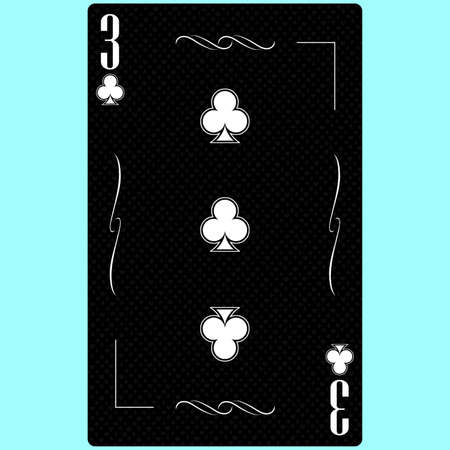 Playing card Three of a suit of clubs 3, black and white modern design. Standard size poker, poker, casino. 3D rendering, 3D illustrationの写真素材