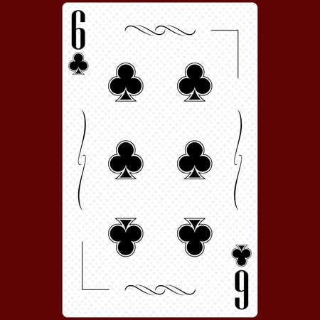 Playing card Six suit of clubs 6, black and white modern design. Standard size poker, poker, casino. 3D rendering, 3D illustrationの写真素材