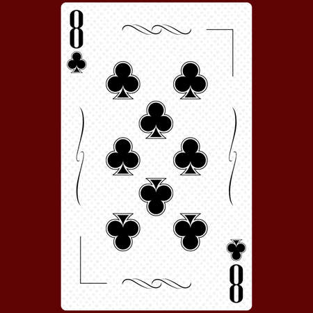 Playing card Eight clubs suit 8, black and white modern design. Standard size poker, poker, casino. 3D rendering, 3D illustrationの写真素材