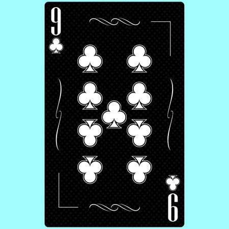 Playing card Nine suit of clubs 9, black and white modern design. Standard size poker, poker, casino. 3D rendering, 3D illustrationの写真素材