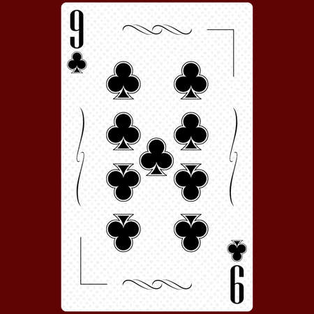 Playing card Nine suit of clubs 9, black and white modern design. Standard size poker, poker, casino. 3D rendering, 3D illustrationの写真素材
