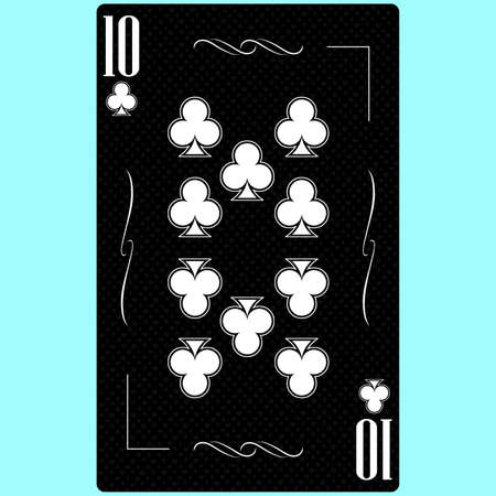 Playing card Ten suit of clubs 10, black and white modern design. Standard size poker, poker, casino. 3D rendering, 3D illustrationの写真素材
