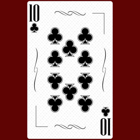 Playing card Ten suit of clubs 10, black and white modern design. Standard size poker, poker, casino. 3D rendering, 3D illustrationの写真素材