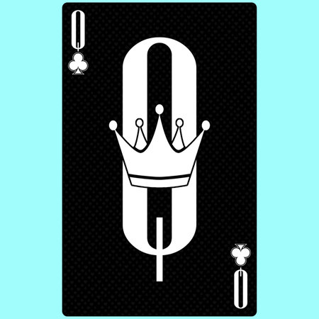 Playing card Queen suit of clubs, black and white modern design. Standard size poker, poker, casino. 3D rendering, 3D illustrationの写真素材