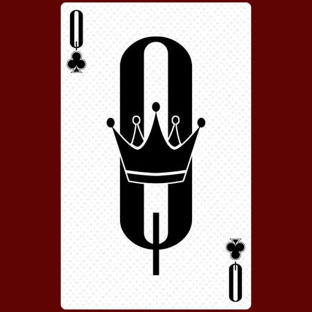Playing card Queen suit of clubs, black and white modern design. Standard size poker, poker, casino. 3D rendering, 3D illustrationの写真素材