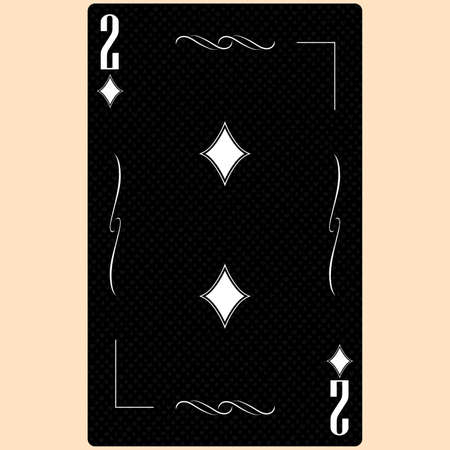 Playing card Two suit Diamond 2, black and white modern design. Standard size poker, poker, casino. 3D rendering, 3D illustrationの写真素材