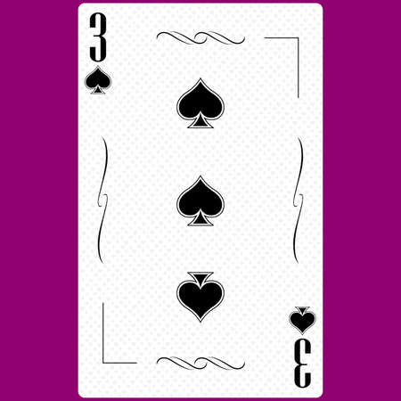 Playing card Three of Spades suit 3, black and white modern design. Standard size poker, poker, casino. 3D rendering, 3D illustrationの写真素材