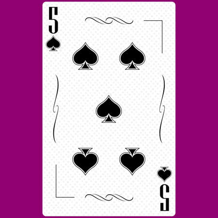 Playing card Five suit Spade 5, black and white modern design. Standard size poker, poker, casino. 3D rendering, 3D illustrationの写真素材