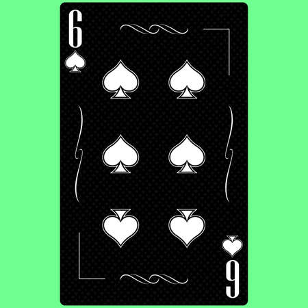 Playing card Six suit of Spades 6, black and white modern design. Standard size poker, poker, casino. 3D rendering, 3D illustrationの写真素材