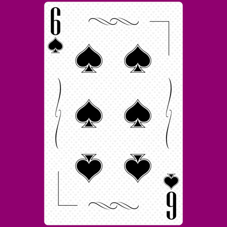 Playing card Six suit of Spades 6, black and white modern design. Standard size poker, poker, casino. 3D rendering, 3D illustrationの写真素材