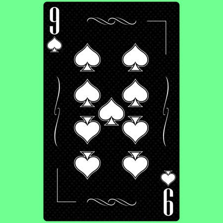 Playing card Nine suit Spades 9, black and white modern design. Standard size poker, poker, casino. 3D rendering, 3D illustrationの写真素材