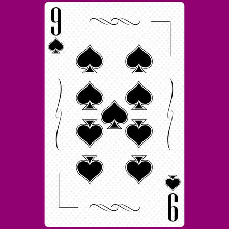 Playing card Nine suit Spades 9, black and white modern design. Standard size poker, poker, casino. 3D rendering, 3D illustrationの写真素材