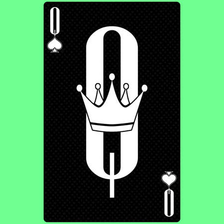 Playing card Queen suit of spades, black and white modern design. Standard size poker, poker, casino. 3D rendering, 3D illustrationの写真素材