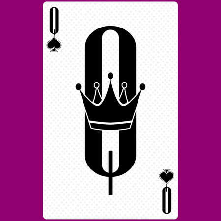 Playing card Queen suit of spades, black and white modern design. Standard size poker, poker, casino. 3D rendering, 3D illustrationの写真素材