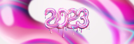 Website header 2023, happy new year. new calendar year. Magazine style, web poster, poster. 3D illustration, 3D renderingの写真素材
